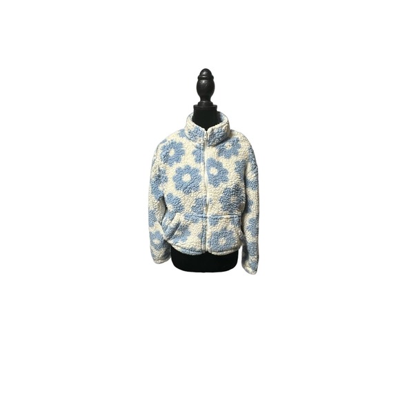 Pacsun Cream‎ Fleece with Light Blue Flowers size XS - Picture 1 of 3